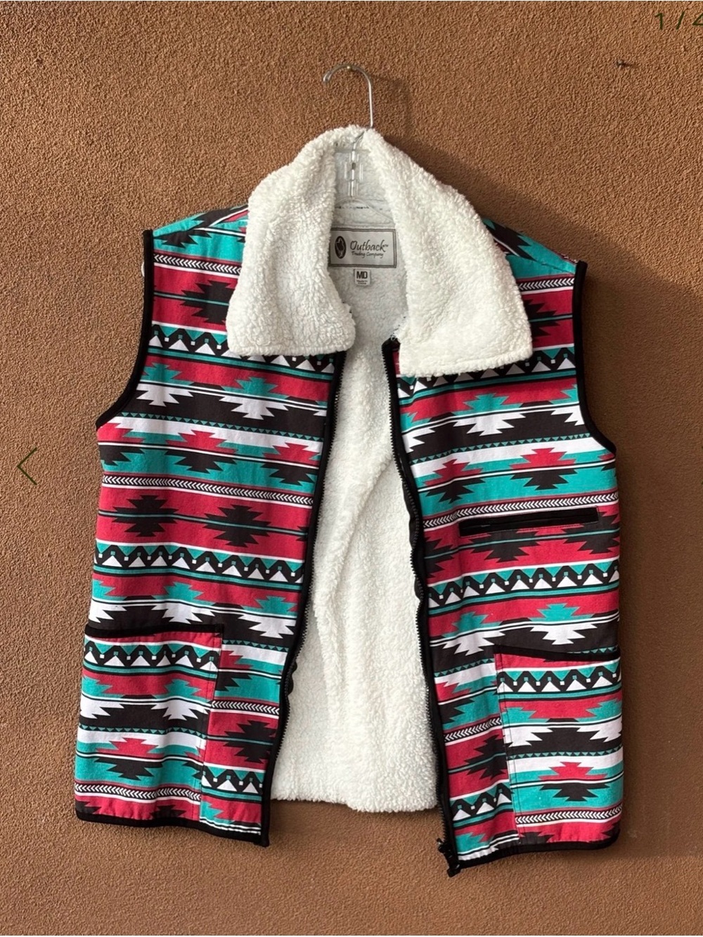Unisex Outback Trading Red & Teal Aztec Sherpa Vest